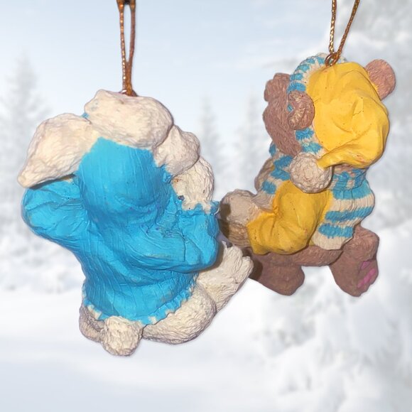 EUC Teddy Bear & White Rabbit Hanging Ornaments - Holiday/Christmas Figurines - Picture 3 of 3